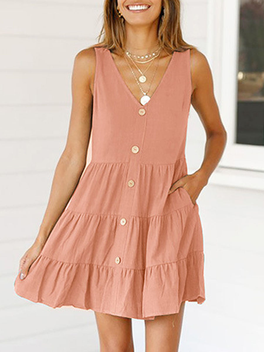 Pleated Design Mini A Line Dress