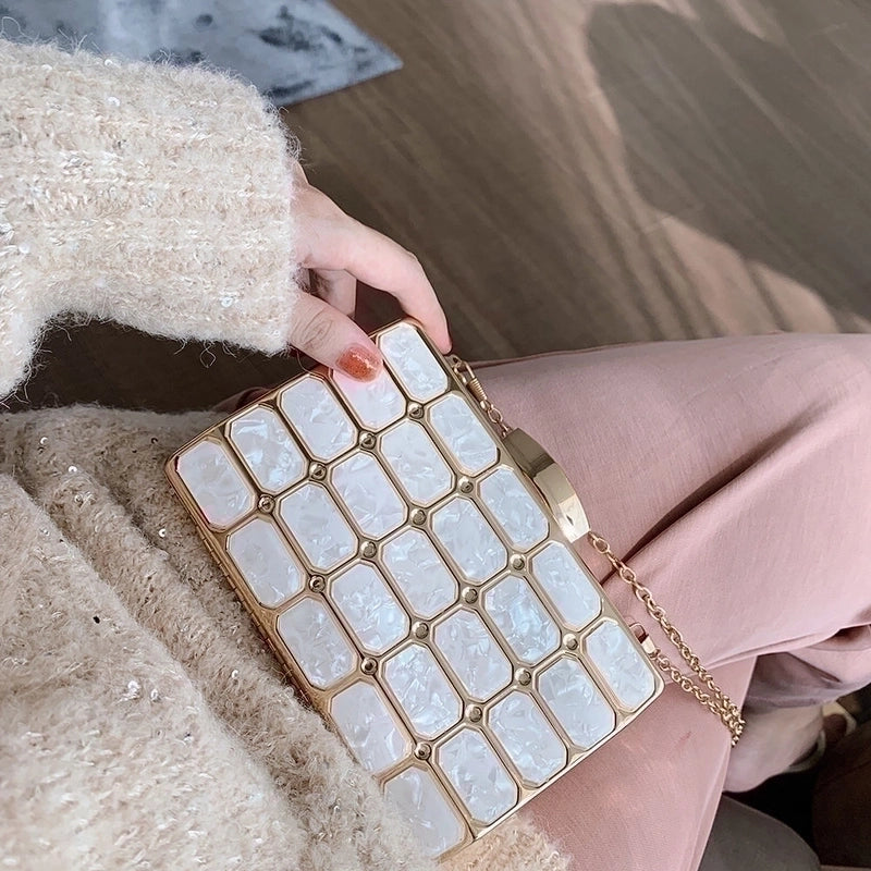 Arylic Marble Square Clutch Evening Bag