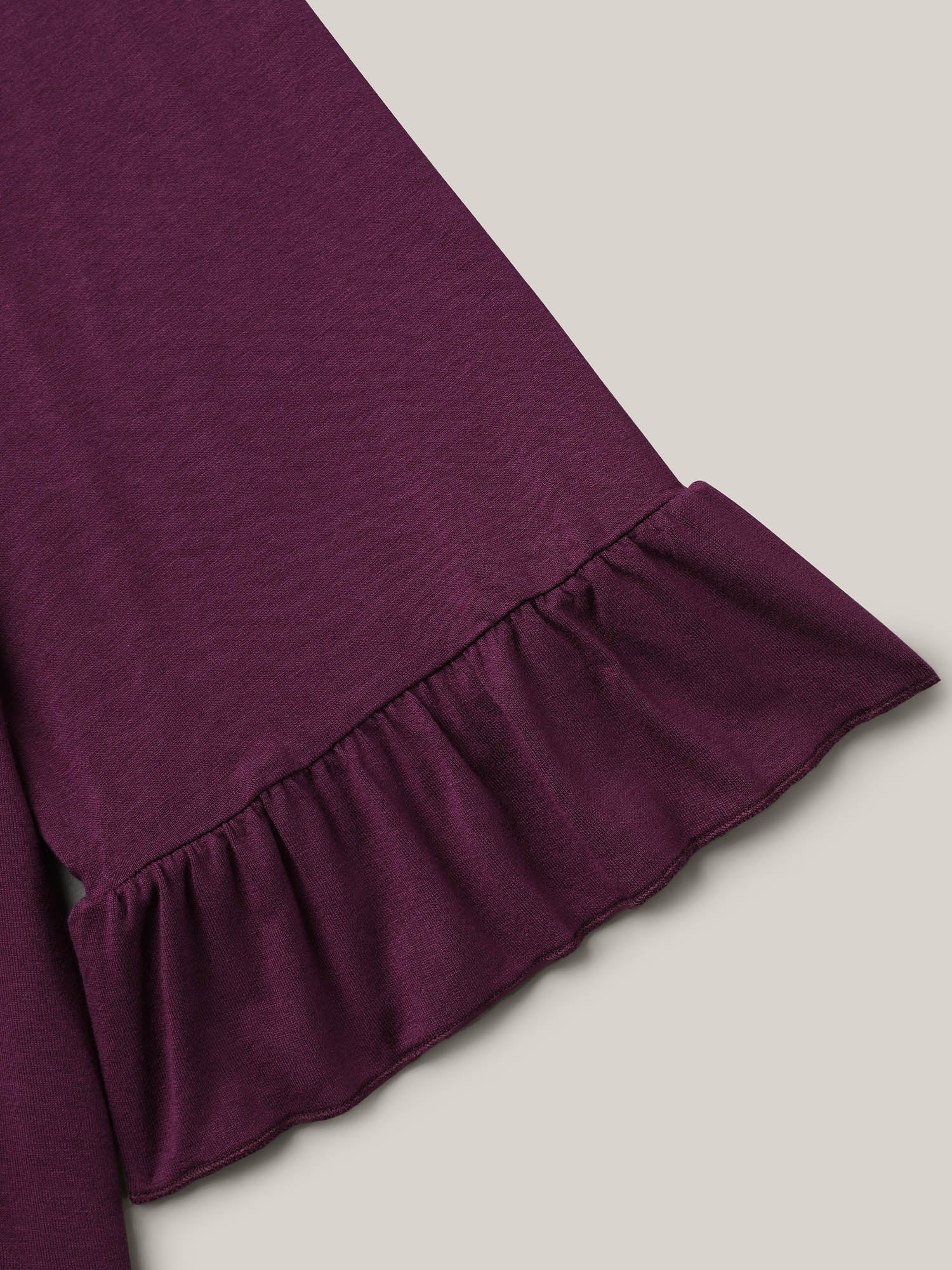 Wood-Ear Collar Ruffled Sleeve Top