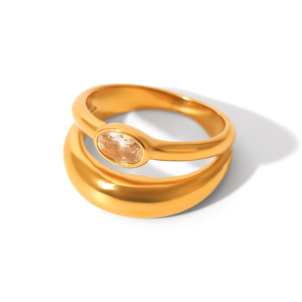 Double-Layer Stainless Steel Ring Inlaid With Zircon Ring Niche Design Titanium Steel Ring Jewelry