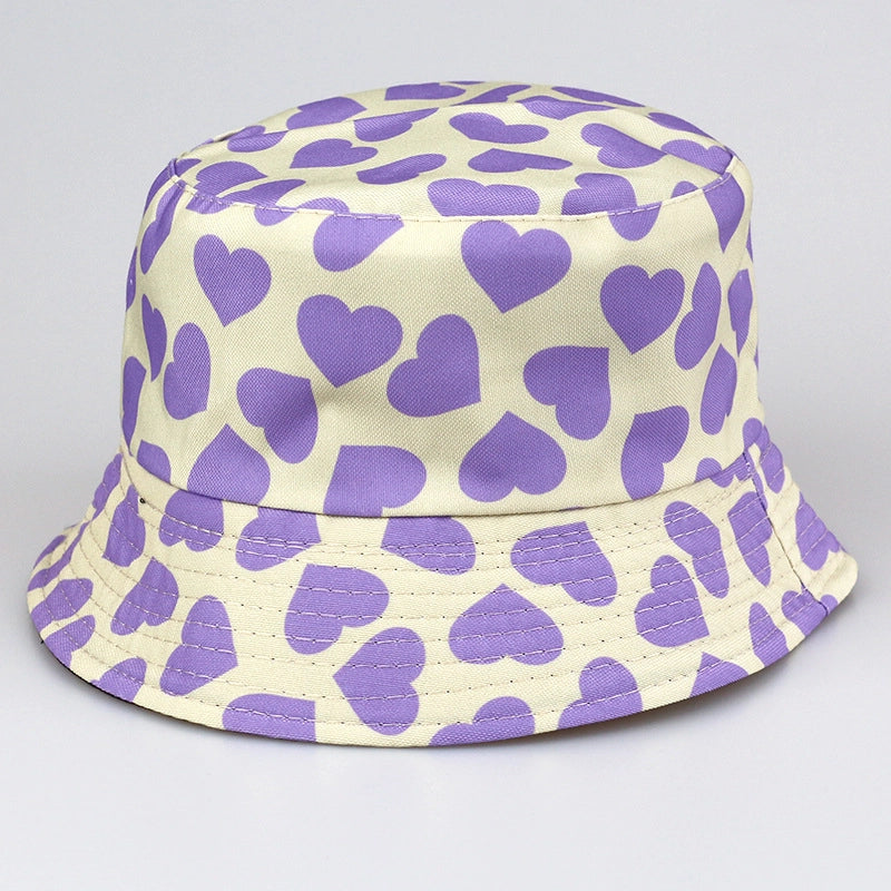 Women's Streetwear Heart Shape Embroidery Printing Flat Eaves Bucket Hat