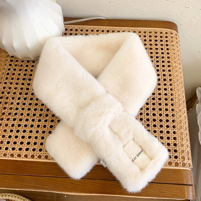 White Logo Plush Collar Scarf For Women Autumn And Winter  Warm Fashion All-match Cross Scarf
