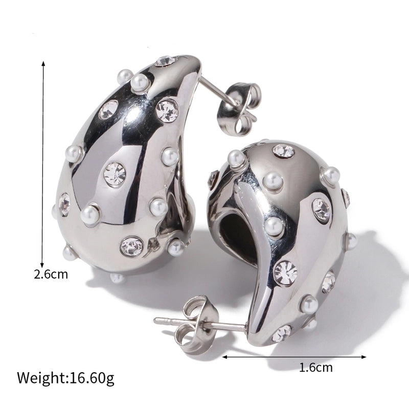 1 Pair IG Style Basic Streetwear Solid Color Plating Inlay 304 Stainless Steel Artificial Pearls Zircon 18K Gold Plated Stainless Steel Earrings