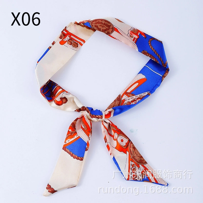 Silk Scarf Long Beveled Small Silk Scarf Double-layer Hair Belt Ribbon Decoration Tie Bag Hand Gift Box Silk Scarf