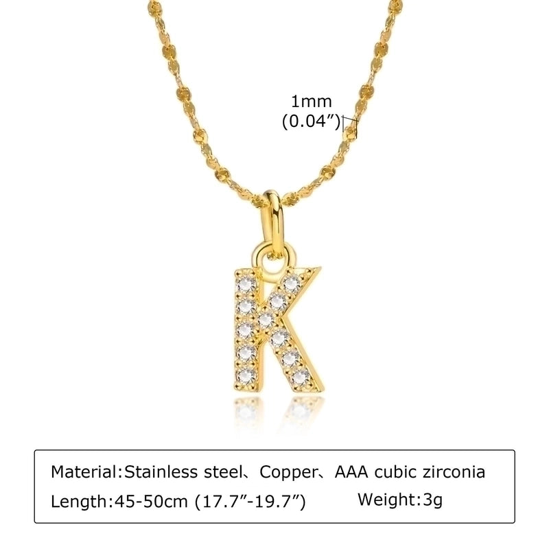 Minimalist Letter 201 Stainless Steel Copper Inlay Artificial Diamond Pendant Necklace
