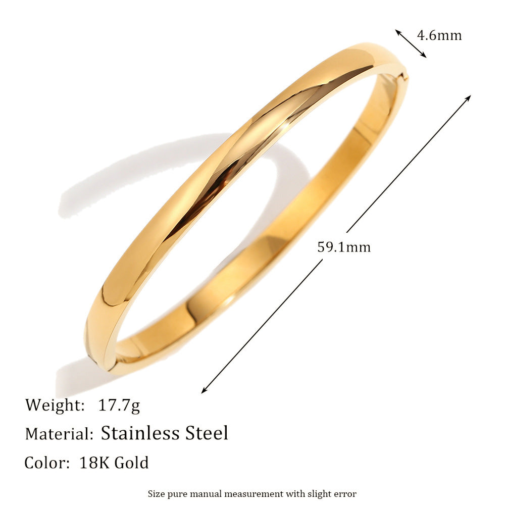 Fashionable Simple Personalized Versatile Hand Jewelry Stainless Steel Plated With 18K Gold Niche 4Mm Wide Smooth Bracelet For Women