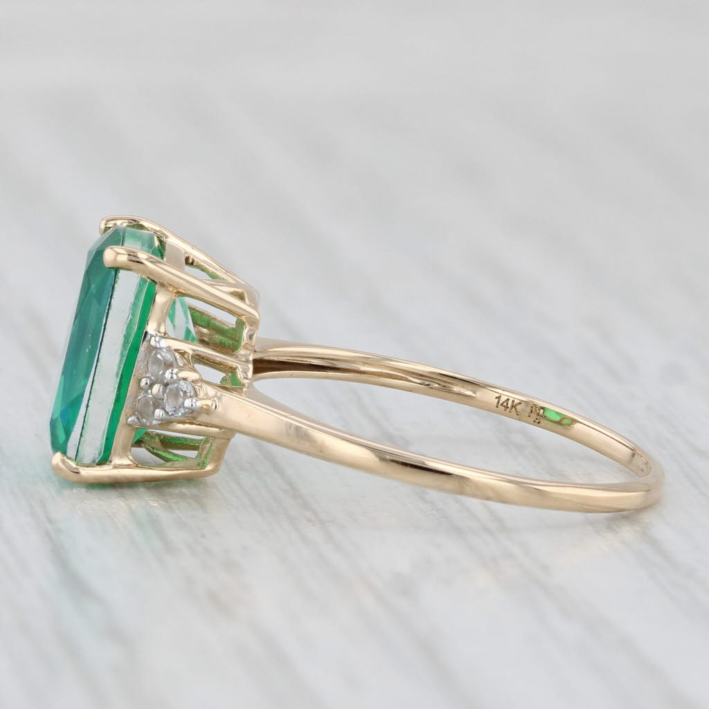 Blue Green Lab Created Quartz Glass Doublet Topaz Ring 14k Yellow Gold Size 7