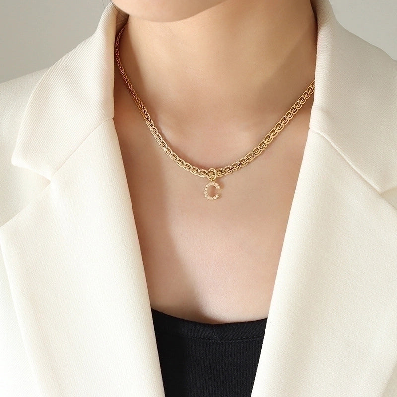 Fashion Letter 304 Stainless Steel Copper Zircon 18K Gold Plated Plating Pendant Necklace