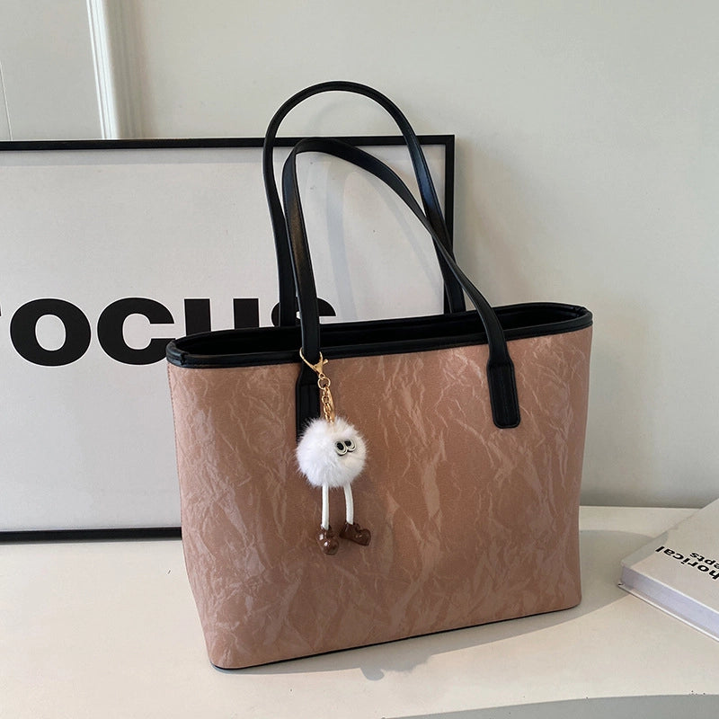 Women's Large Pu Leather Solid Color Streetwear Square Zipper Shoulder Bag Tote Bag