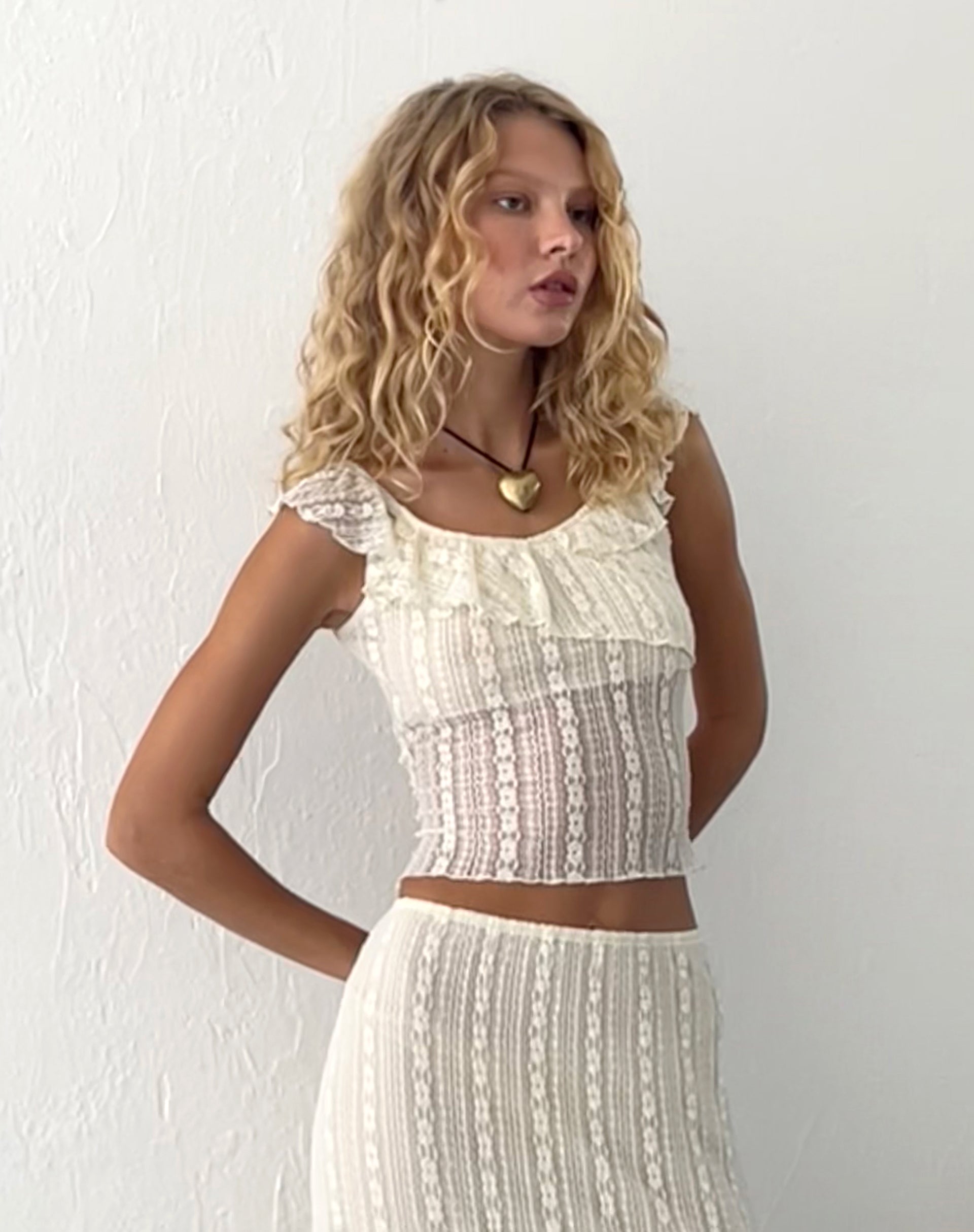 Simran Bardot top in Cream Lace