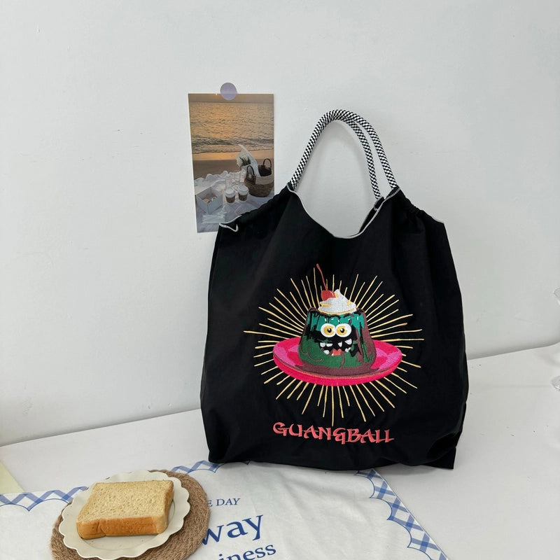 Women's Cute Classic Style Printing Cartoon Nylon Shopping Bags