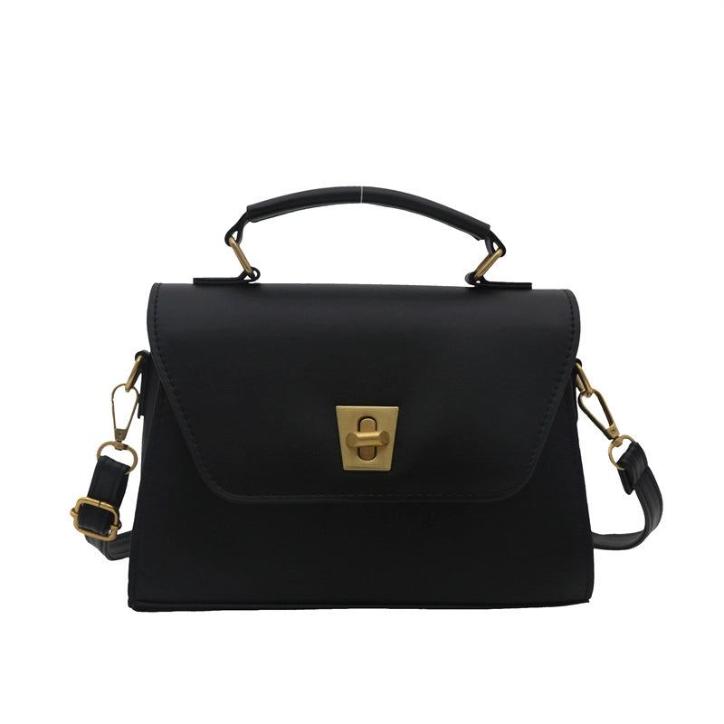 Women's Pu Leather Solid Color Basic Sewing Thread Square Lock Clasp Shoulder Bag Crossbody Bag