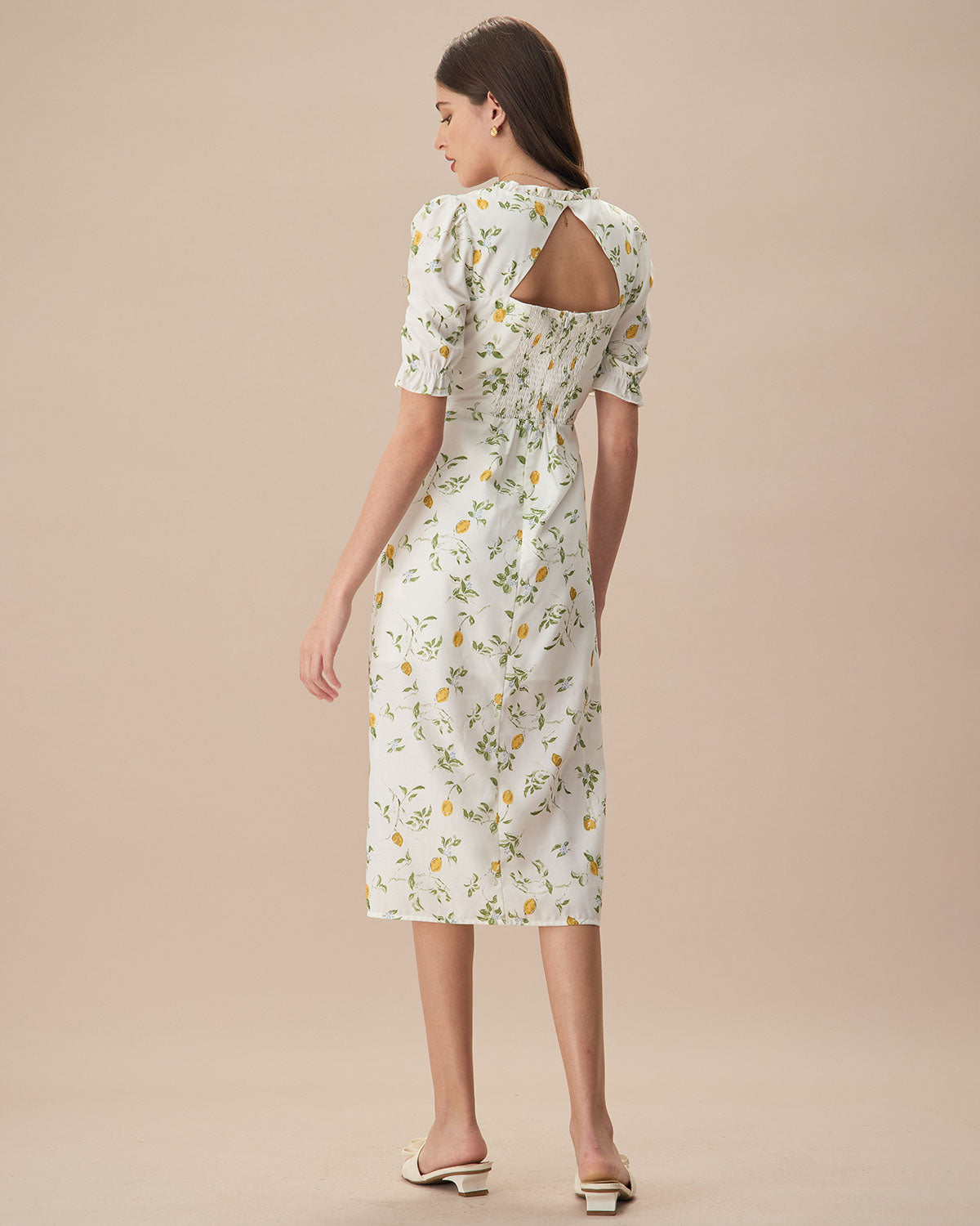 The White Square Neck Frill Trim Floral Midi Dress