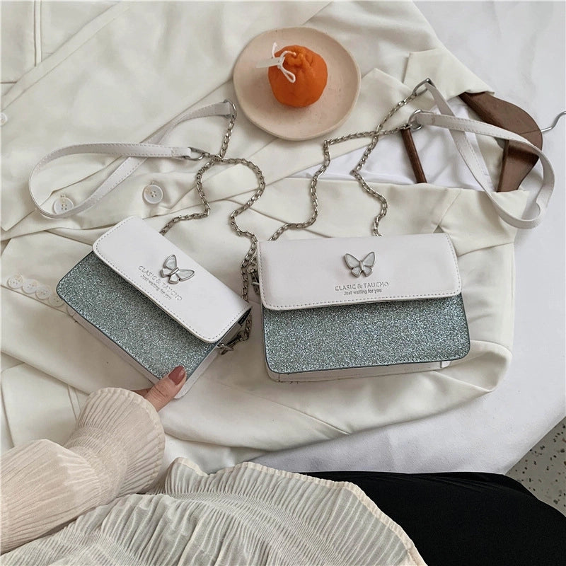 Women's Small Pu Leather Letter Butterfly Vintage Style Square Magnetic Buckle Crossbody Bag