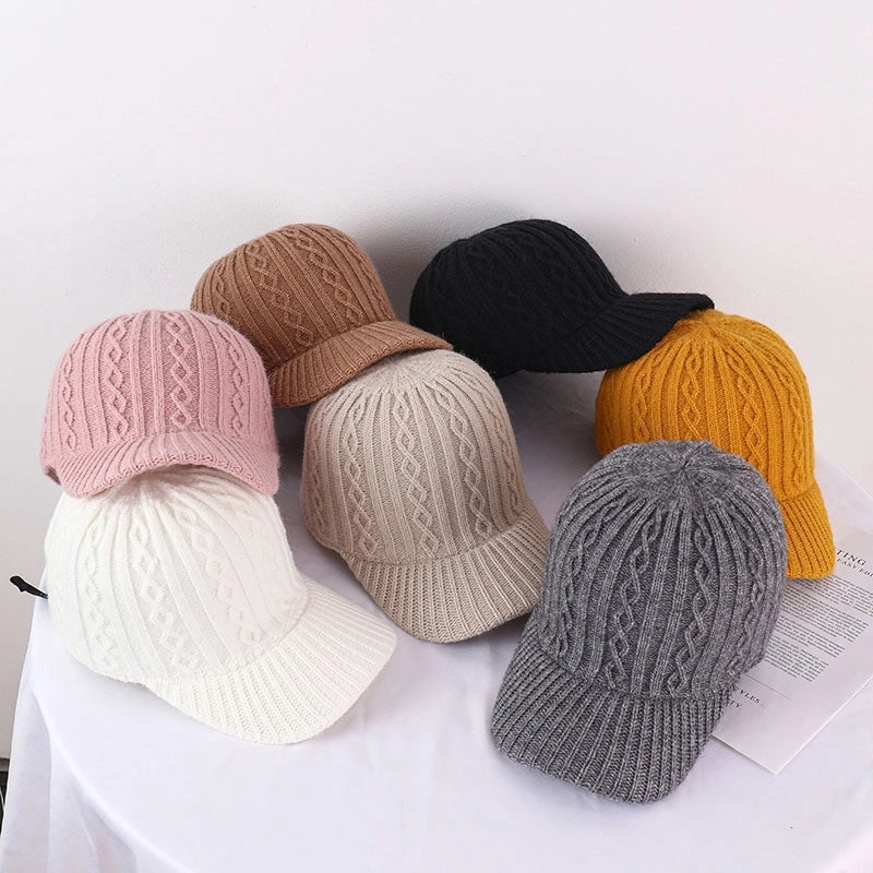 Colorful Crown Autumn Baseball Cap Women Acrylic Warm Cap Knitted Hat Solid Color Light Plate Fashion Hat New