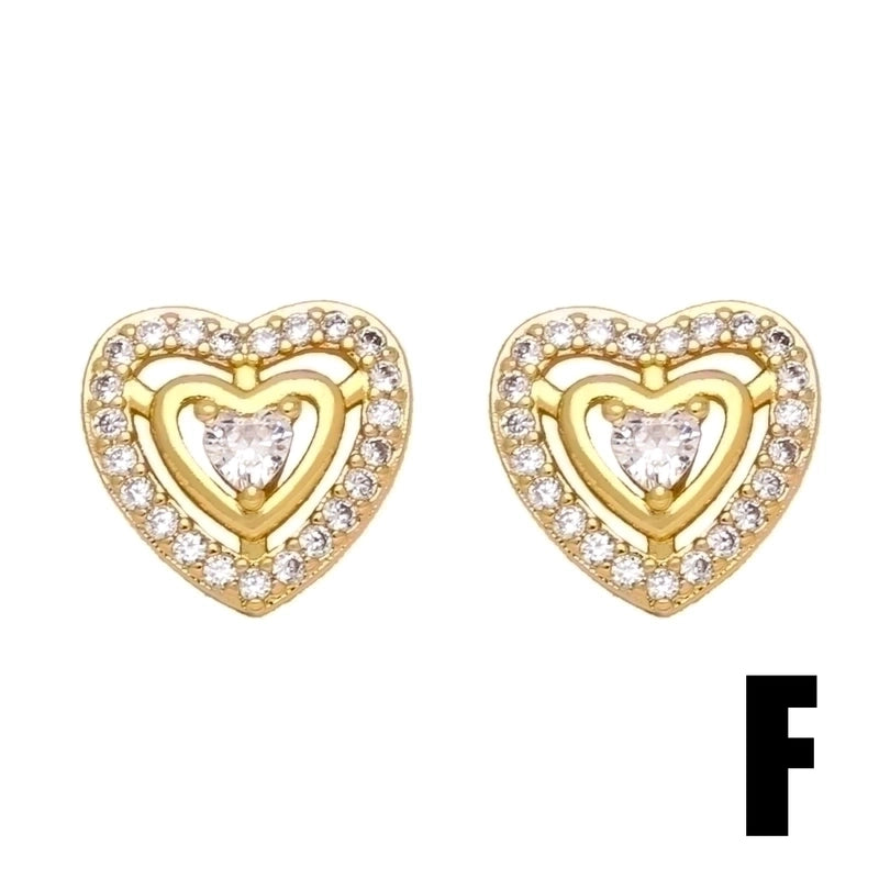 1 Pair Minimalist Heart Shape Crab Fish Bone Plating Inlay Copper Zircon 18k Gold Plated Ear Studs