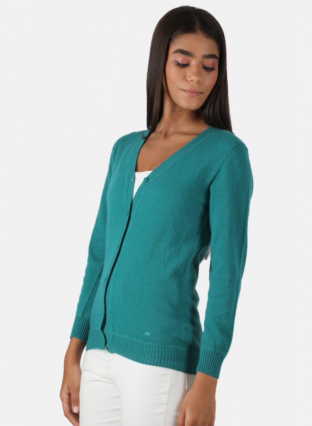 Women Sea Green Solid Cardigan