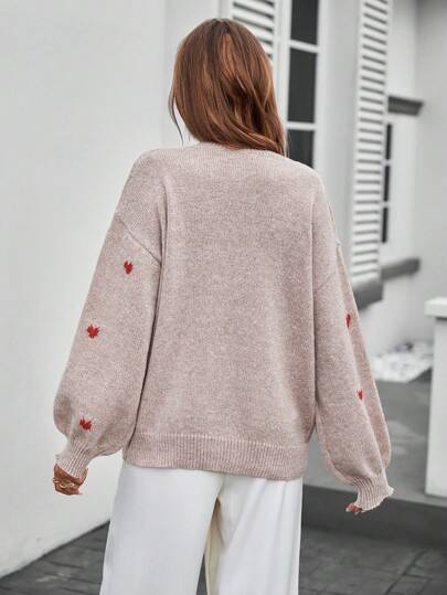 Final Sale⚡4 Packs for $24.98⚡ -Women's Heart Patterned Crew Neck Sweater