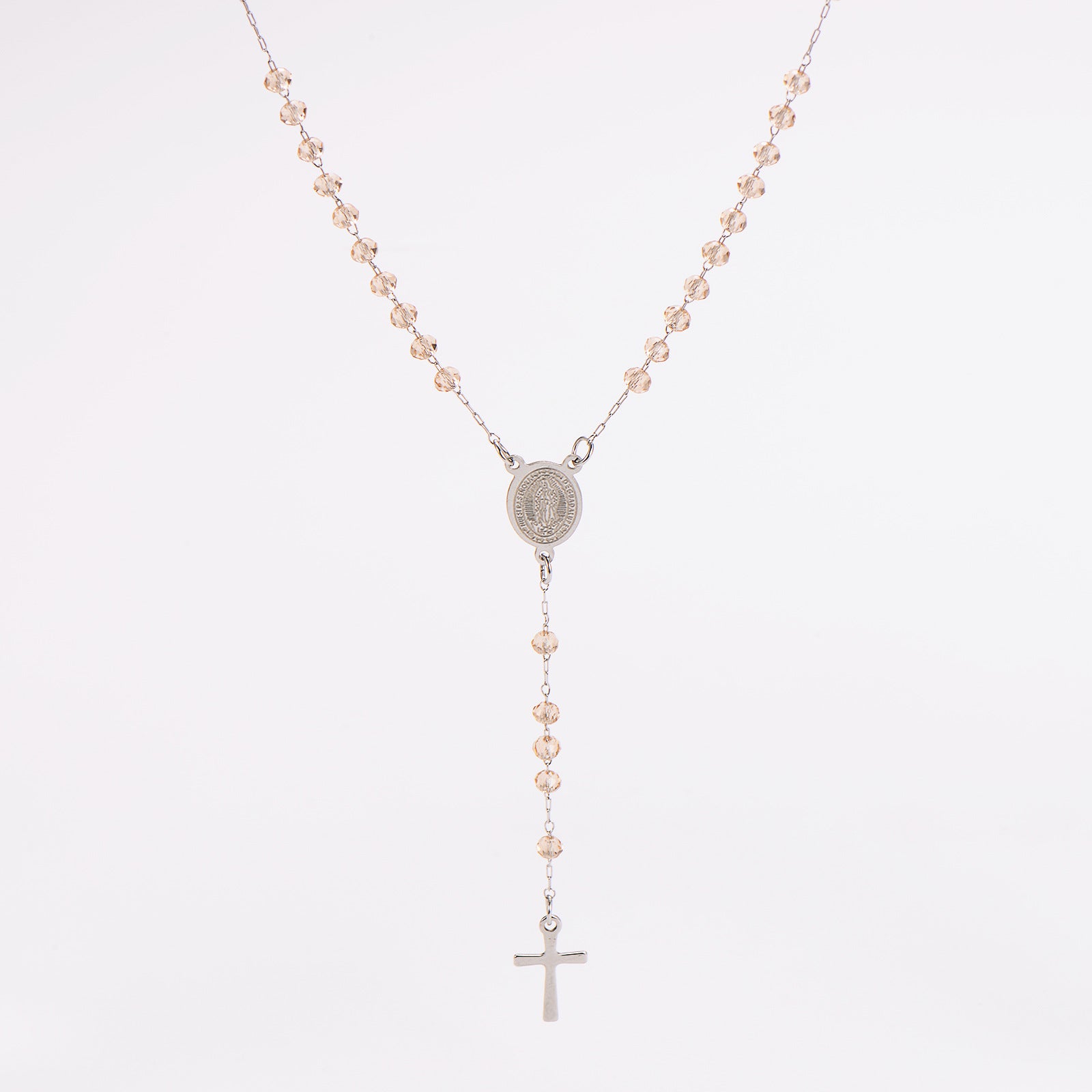 Aml Retro Cross Necklace Trendy Hip-Hop Cross Pendant Round Bead Chain