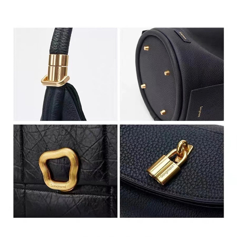 Women's Composite Cowhide Solid Color Basic Classic Style Dumpling Shape Flip Cover Shoulder Bag