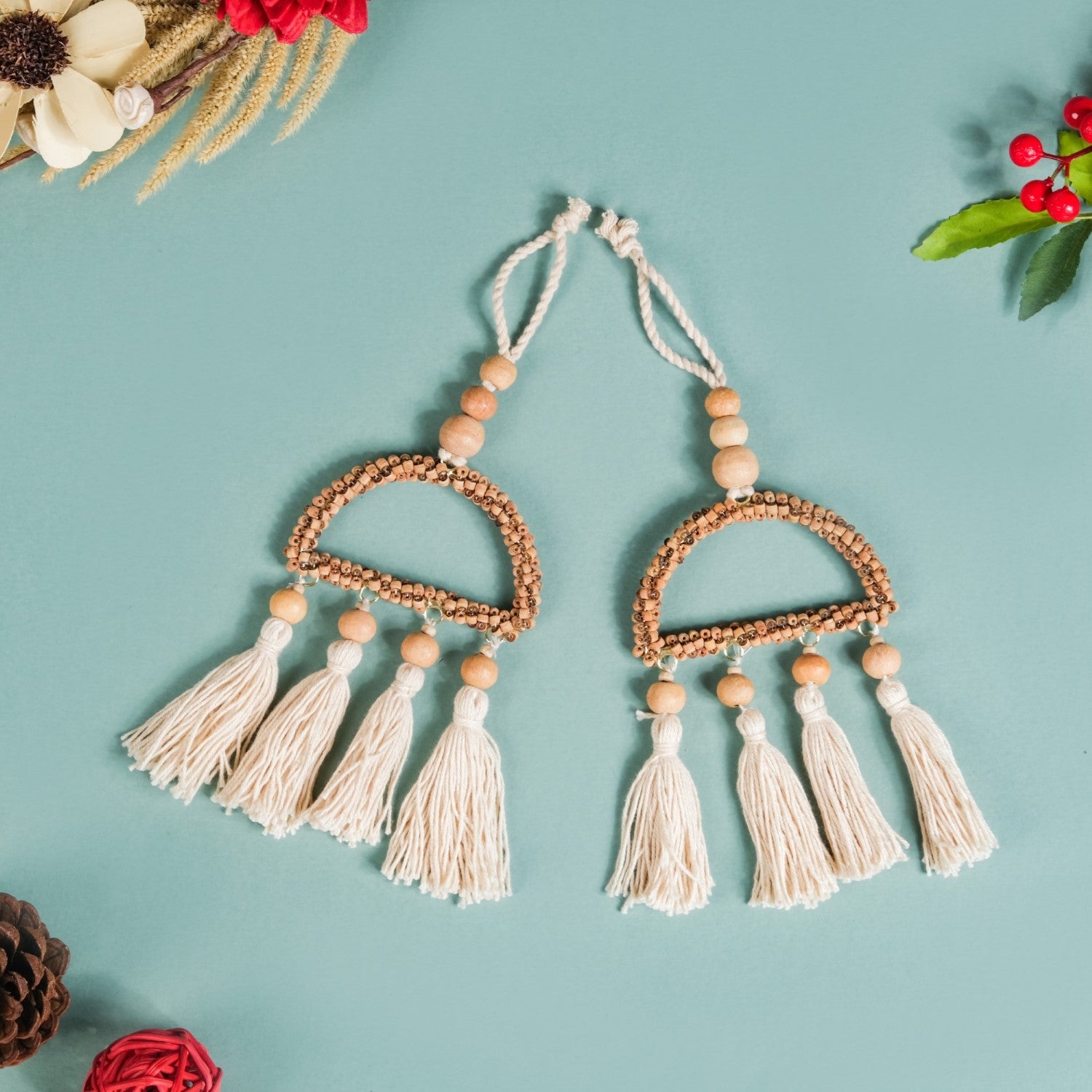 Wooden Beads Sustainable Hanging Ornament Set of 2