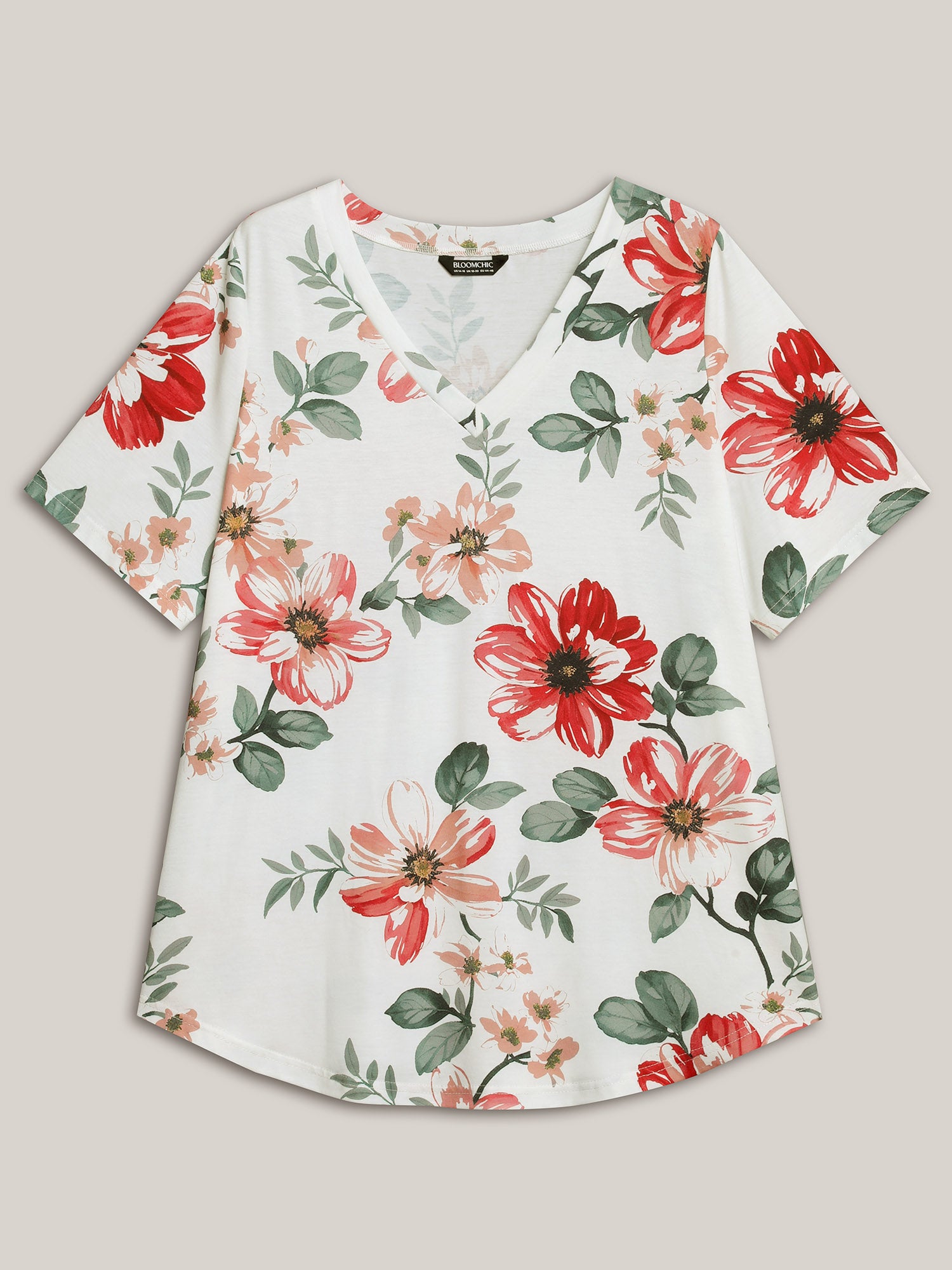 Multi-Color Floral Print V-Neck T-Shirt