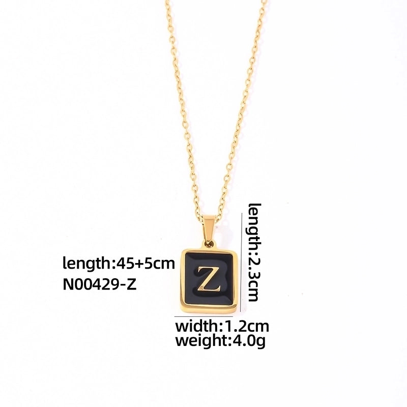 304 Stainless Steel K Gold Plated Minimalist Plating Inlay Letter Rectangle Shell Pendant Necklace