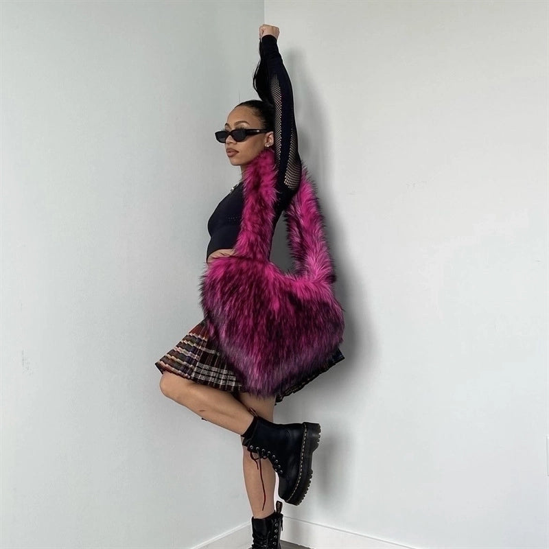 Women's Large Winter Plush Polyester Streetwear Shoulder Bag