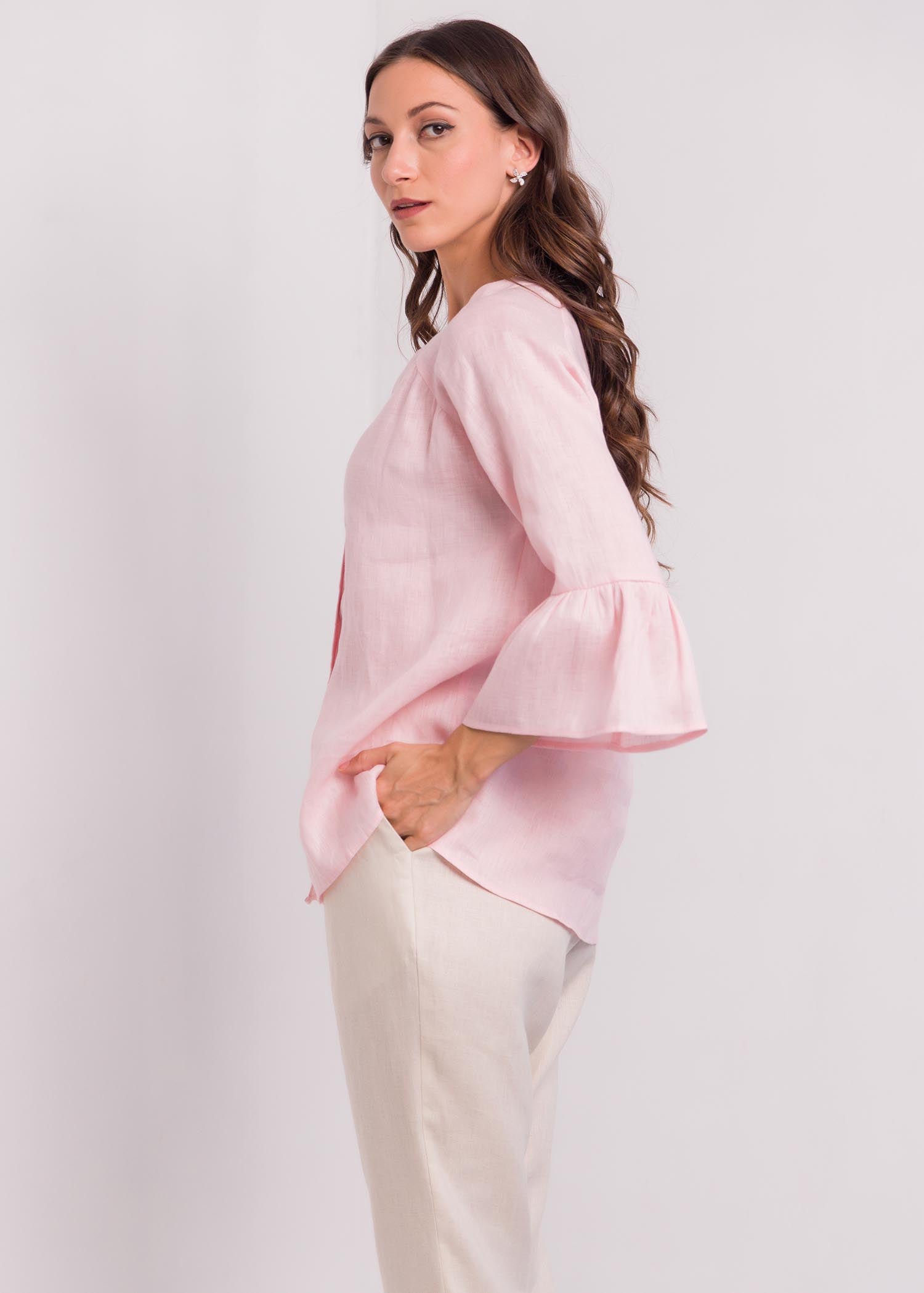 Flounce Sleeve V Neck Blouse