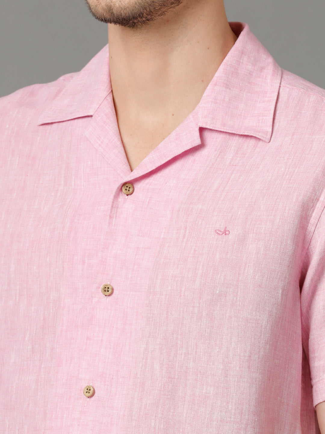 Mens Regular Fit Solid Pink Casual Linen Shirt (LUCA)