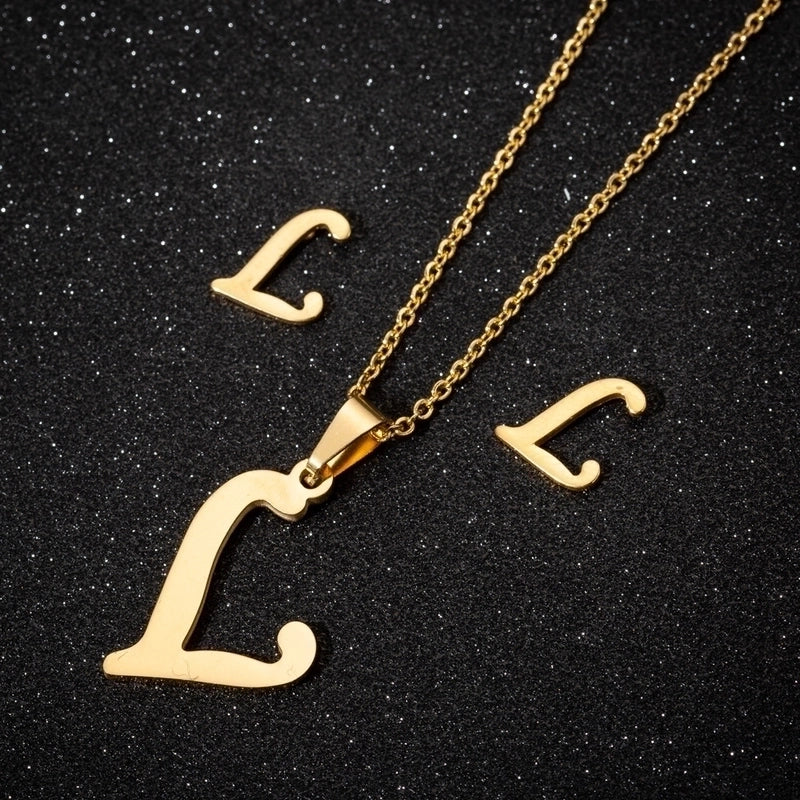 Women's Fashion Minimalist Letter Stainless Steel Pendant Necklace Ear Studs Plating Jewelry Sets