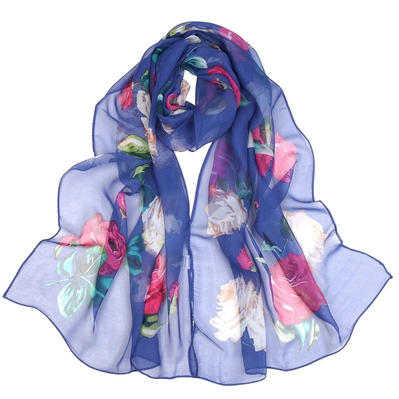 Women's Elegant Flower Georgette Printing Cotton Linen Scarves