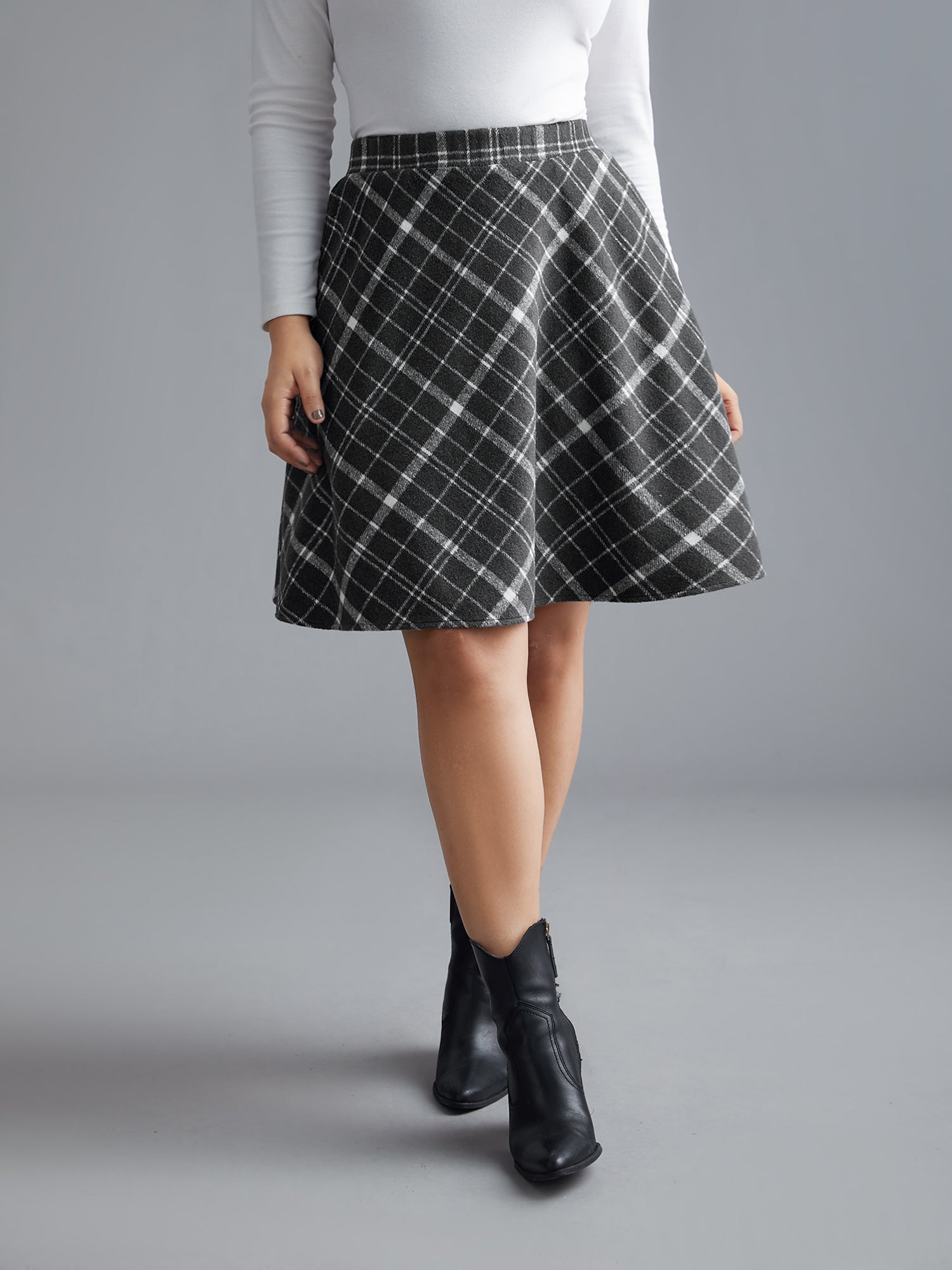 Plaid Pattern Elastic Waist A-line Mini Skirt