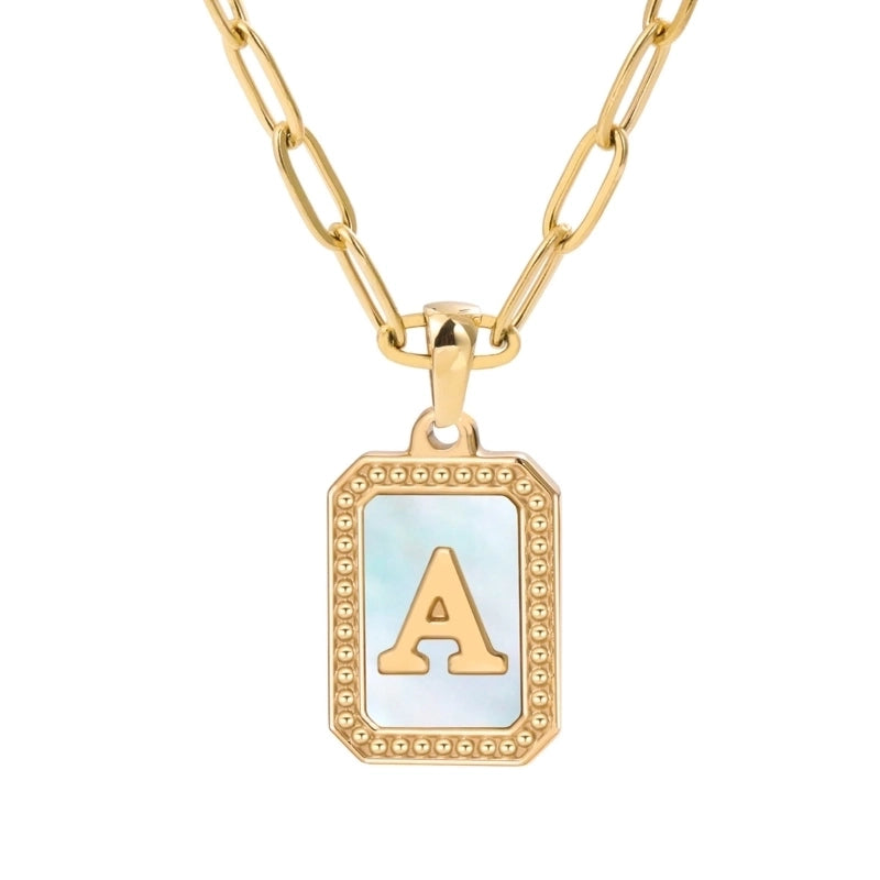 Minimalist Letter Square Titanium Steel Plating Inlay Shell Pendant Necklace 1 Piece