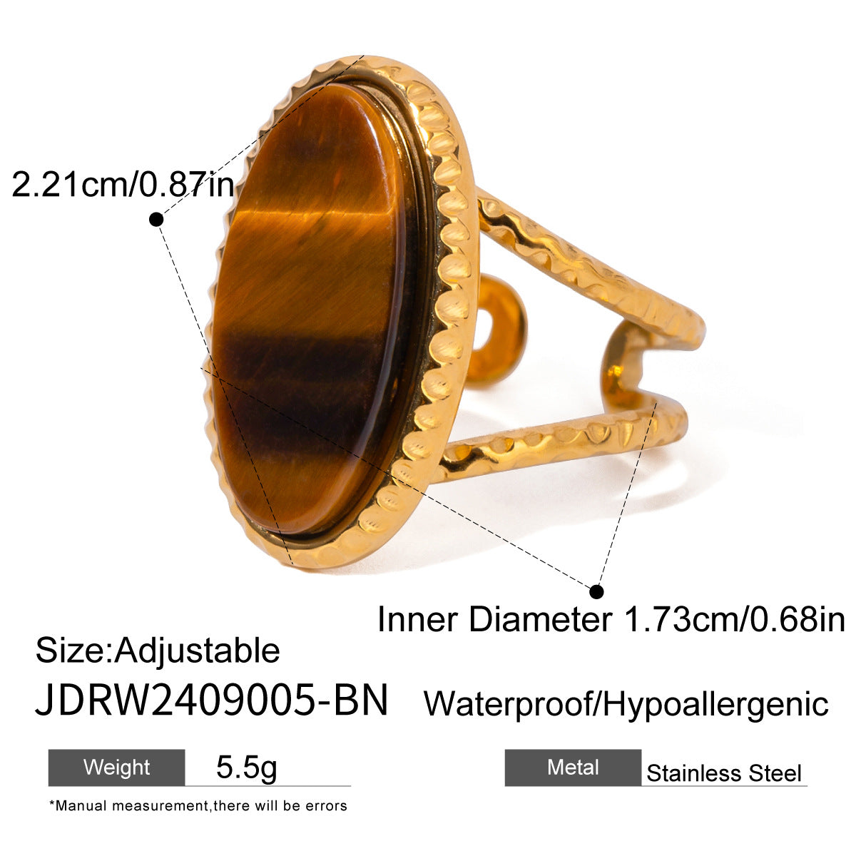 Jie Ding Stainless Steel Tiger Eye Stone Ring Antique Ring Titanium Steel Bracelet Rings