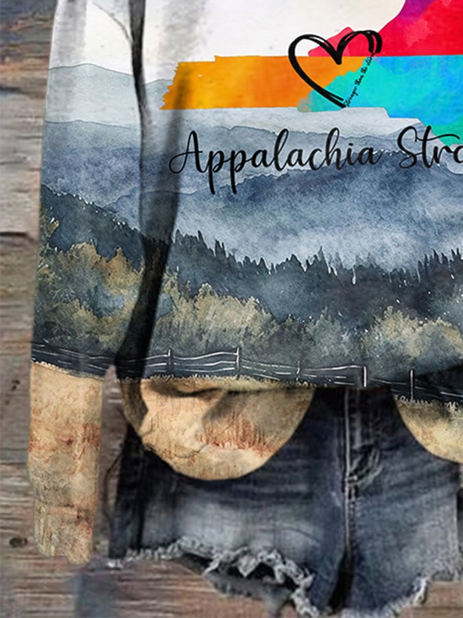Retro Appalachian Mountains Painting Appalachia Strong Stronger Than The Storm Print Sweatshirt
