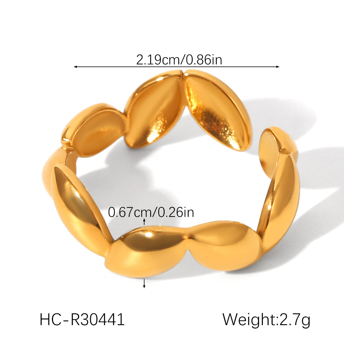 Stainless Steel Gold Beans Irregular Opening Ring Niche Design Ring Female Titanium Steel Hand Jewelry