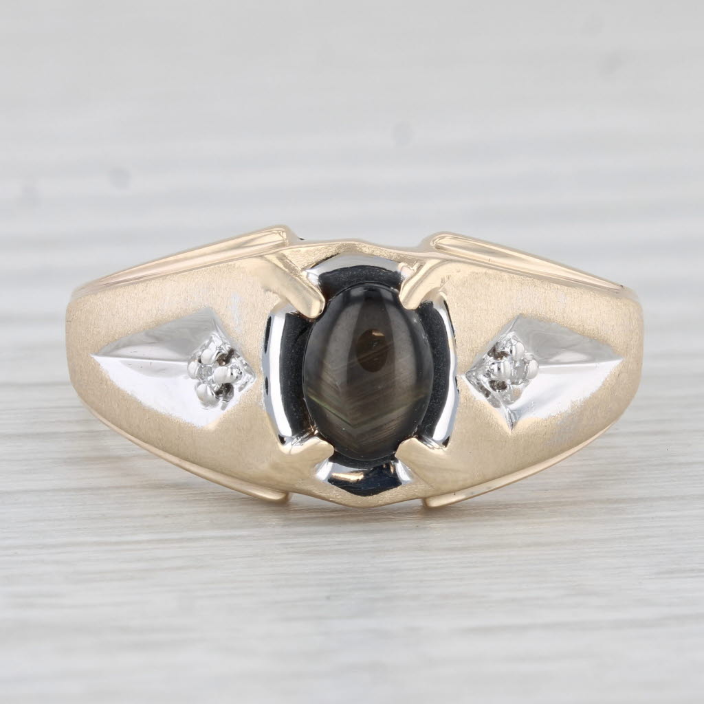 Black Star Sapphire Diamond Men's Ring 10k Yellow Gold Size 12