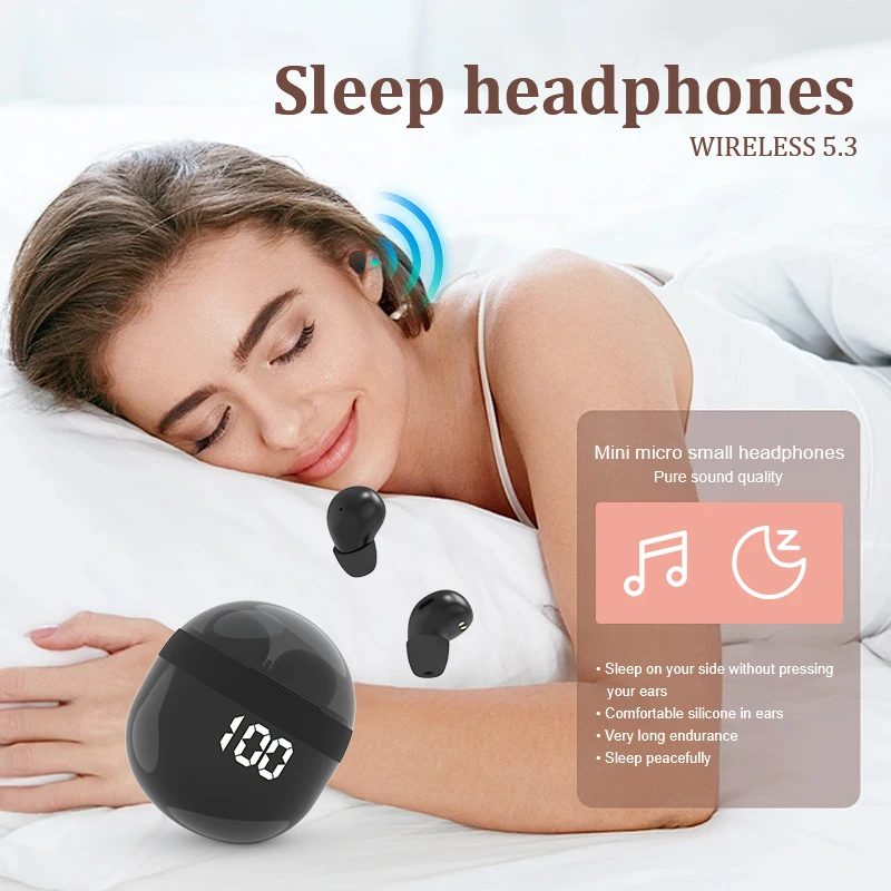 New18 Heavy Bass Headphones Wireless Bluetooth Earphones Sleeping Headset With Mic Noise Reduction Mini Earbuds For Xiaomi Redmi