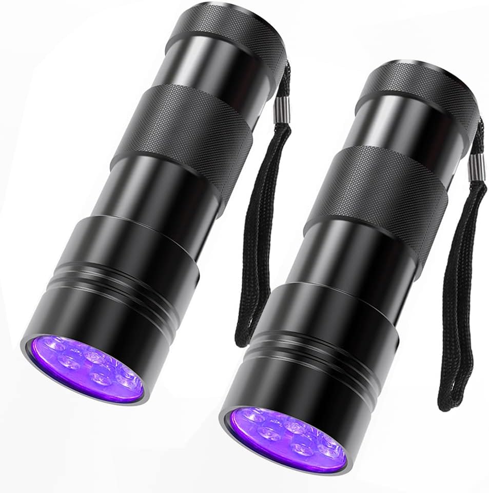 COSOOS 2 Pack UV Flashlight. 12 LED Handheld Blacklight Flashlight 395nm Mini Light Torch Detector for Dog Pet Urine Stains. Bed Bugs and Scorpions. (Batteries not Included)