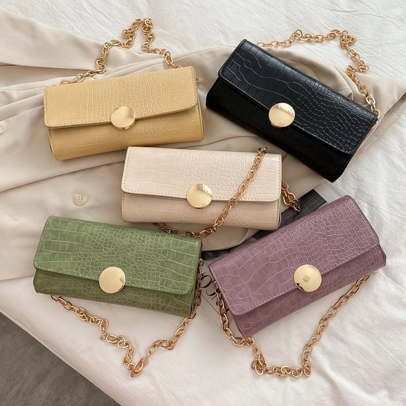 Women's Medium Pu Leather Solid Color Crocodile Elegant Vintage Style Square Flip Cover Baguette Bag