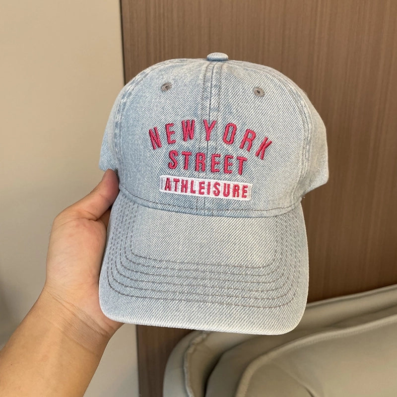 Korean-style Spring And Summer Denim Baseball Cap Women's Washable Old Letter Hat Men's Trendy Sunscreen Cap