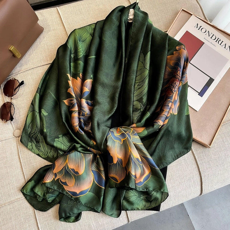 Women's Casual Elegant Printing Rose Satin Printing And Dyeing Printing Floral Silk Scarf Scarf