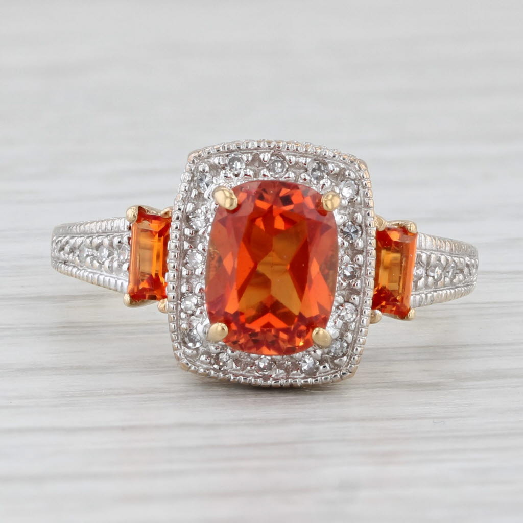 2.36ctw Lab Created Orange Sapphire Diamond Halo Ring 10k Yellow White Gold Sz 7