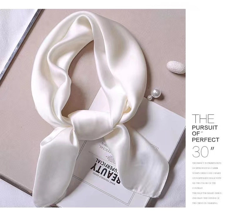 Simple Solid Color Scarf Women's Silk Small Square 70cm Basic Matching Shirt Professional Scarf Tie Hair