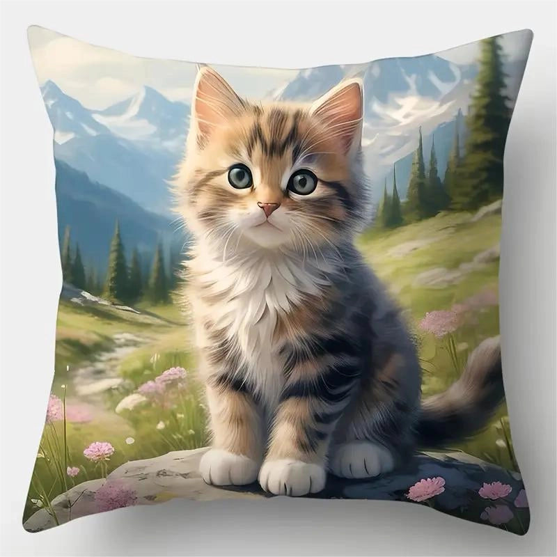 Cute Cat Polyester Pillow Cases Couch & Sofa Decor