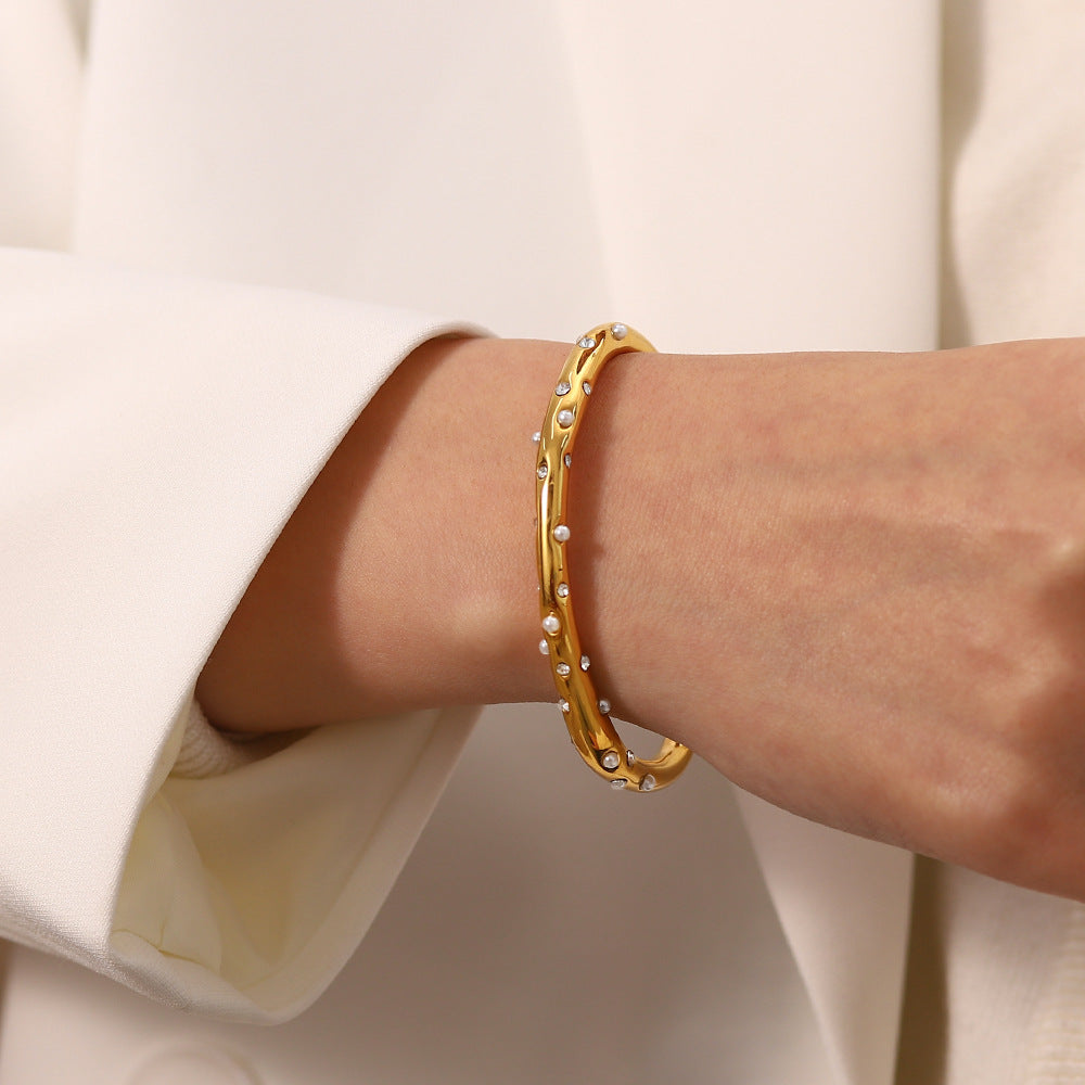 Women  Pearl Geometric Stainless Steel 18K Gold Plated Bracelets