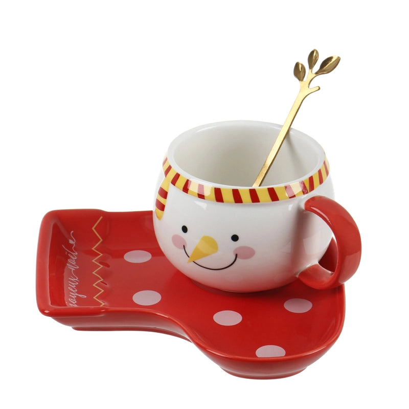 Christmas Cute Snowman Ceramics Plate Water Bottles 1 Set