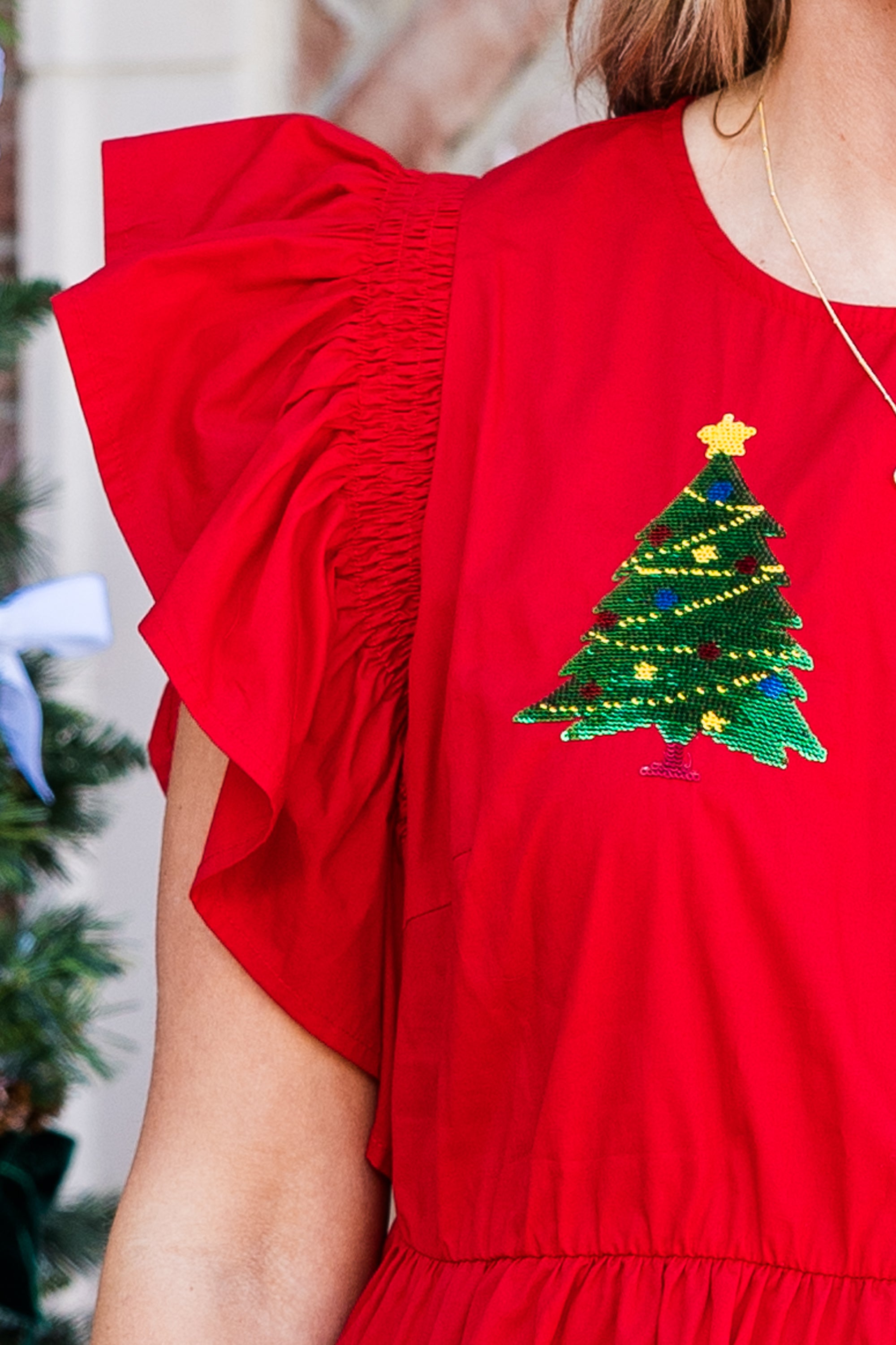 Christmas Tree Twirl Dress. Red