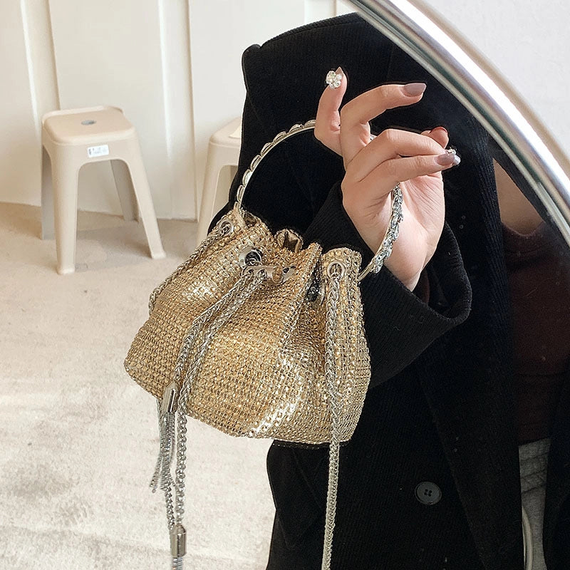 Women's Pu Leather Solid Color Streetwear Bucket String Shoulder Bag Handbag Crossbody Bag